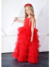 Red Tulle Long Tiered Flower Girl Dress